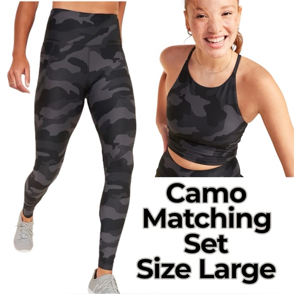 Old Navy Pants - Old Navy | Powersoft Leggings & Top in Black/Gray Camo Activewear Set Size Large
